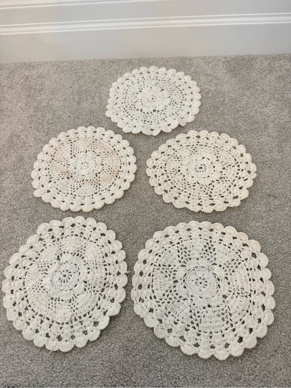 Handmade Crochet Doilies Set of 5 - Cream